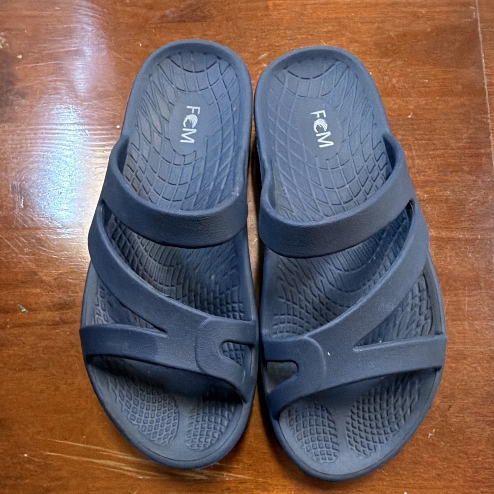 FCM Women's Slide Sandals - Blue Logo - Cushioned Comfort - US 10 EU 41